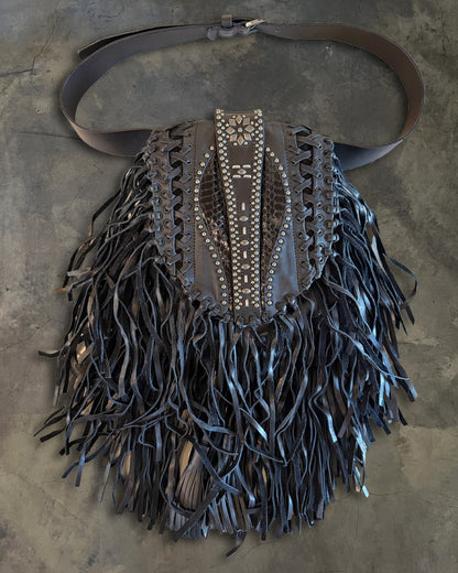 DSQUARED AW2015 STUDDED FRINGE POUCH BELT
