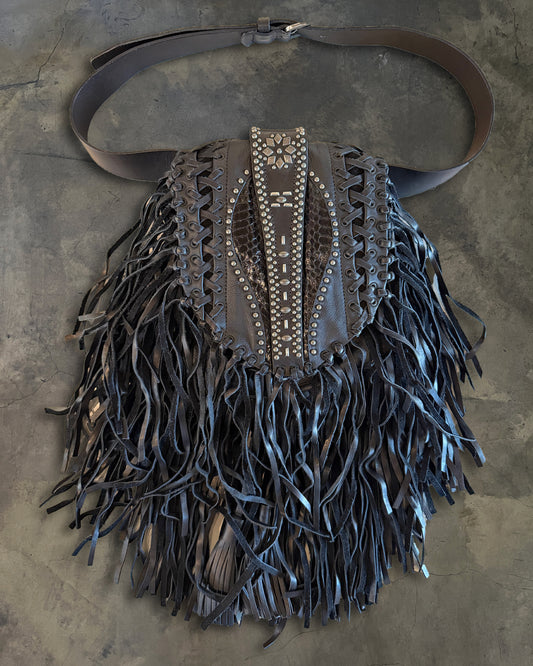 DSQUARED AW2015 STUDDED FRINGE POUCH BELT