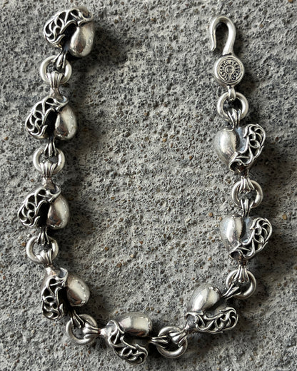 CHROME HEARTS "FLORAL HEART" MOTIF LINK HOOK BRACELET