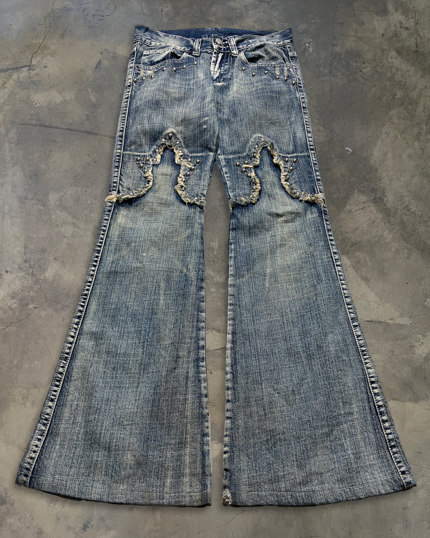 TORNADO MART STUDDED SWORD FLARED JEANS