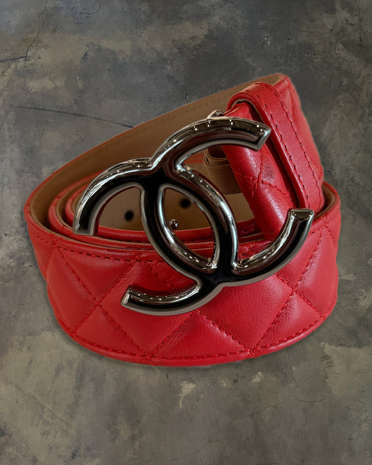 CHANEL SS2014 PIRU RED QUILTED CC BELT