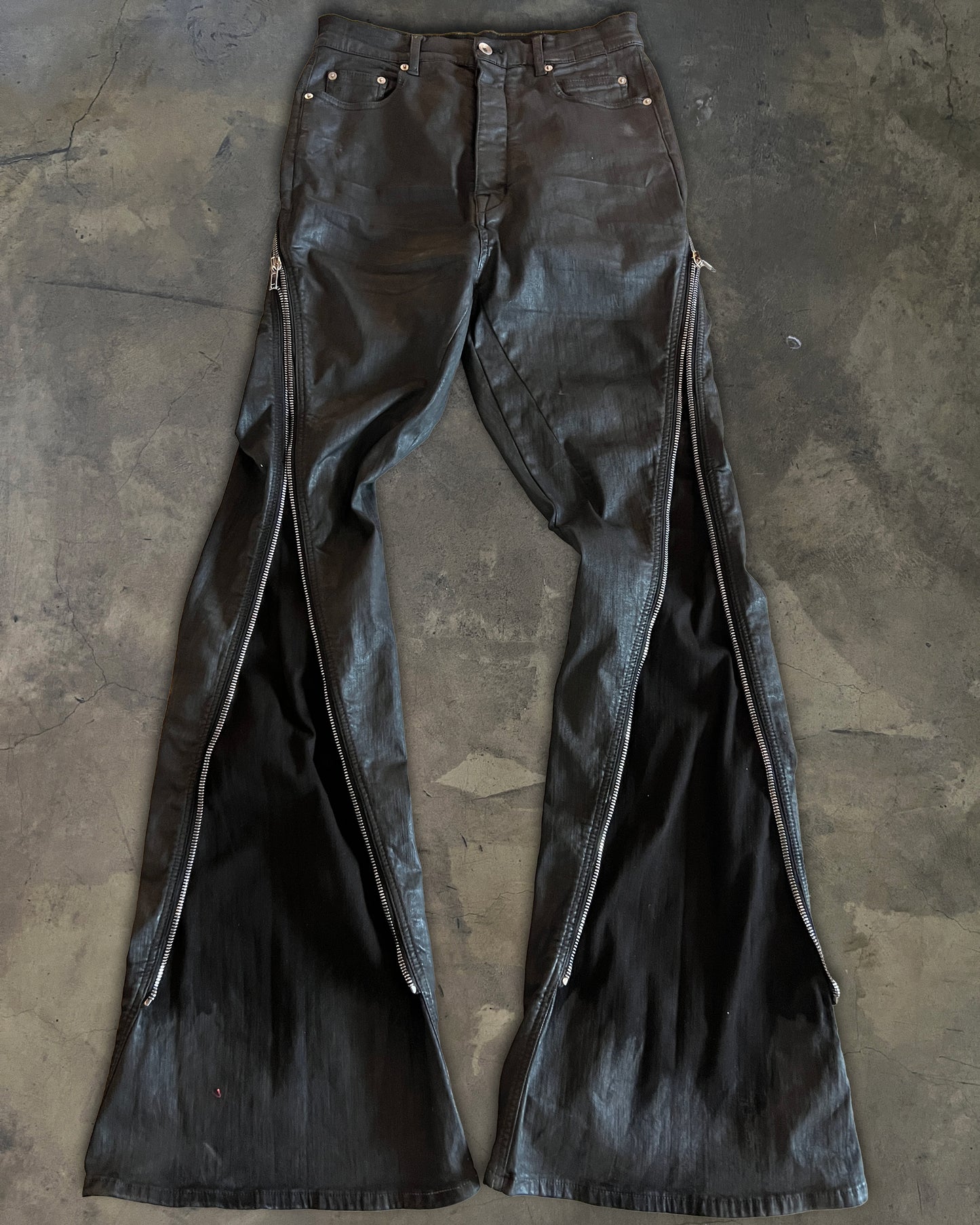 RICK OWENS SS2023 "EDFU" WAXED BOLAN BANANA CUT DENIM