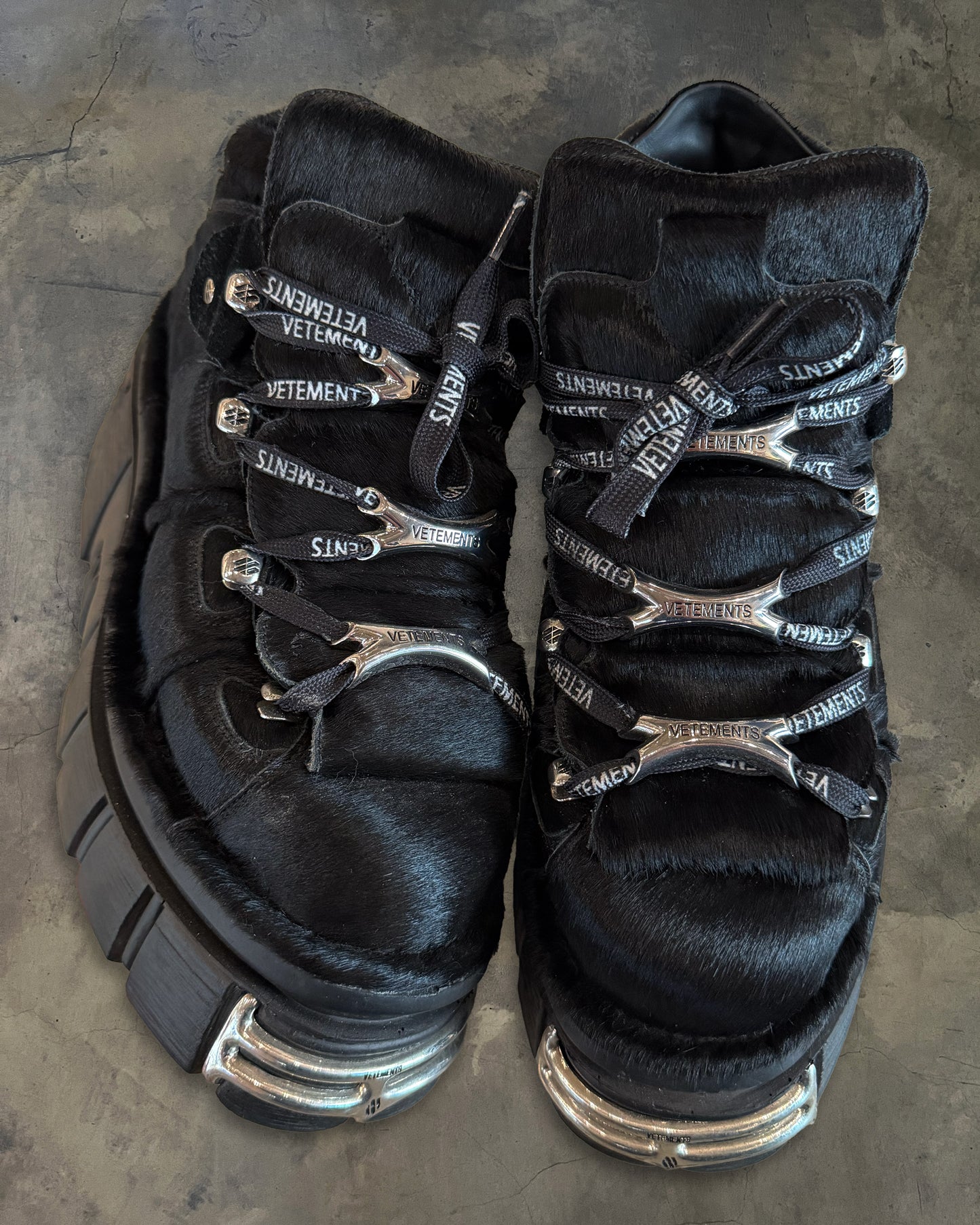 VETEMENTS X NEW ROCK PONY HAIR BOOTS