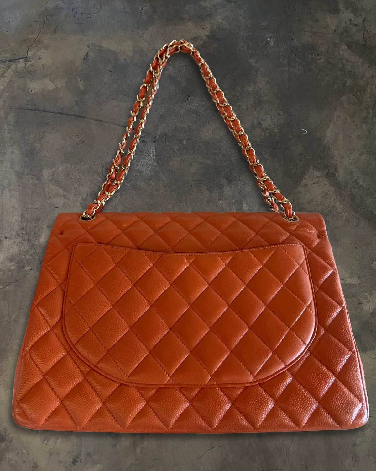 CHANEL 2012 PUMPKIN QUILTED CAVIAR MAXI DOUBLE FLAP