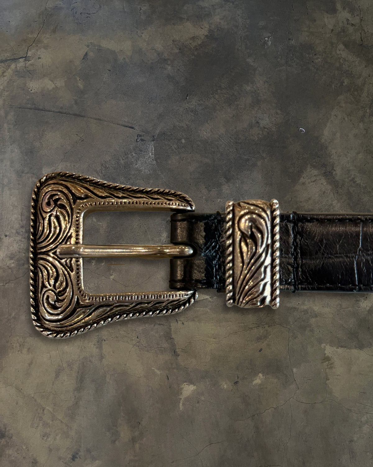SAINT LAURENT CROC EMBOSSED WESTERN BELT