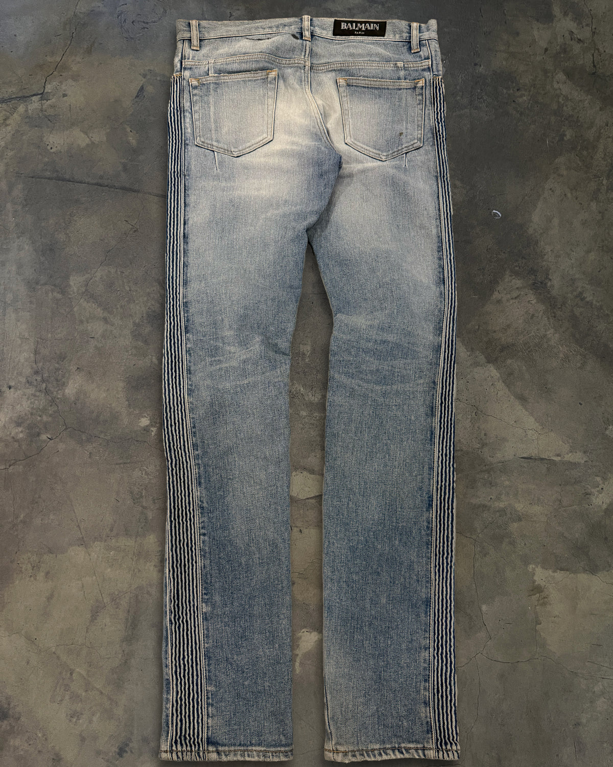 BALMAIN 2018 RIBBED FADED BIKER DENIM