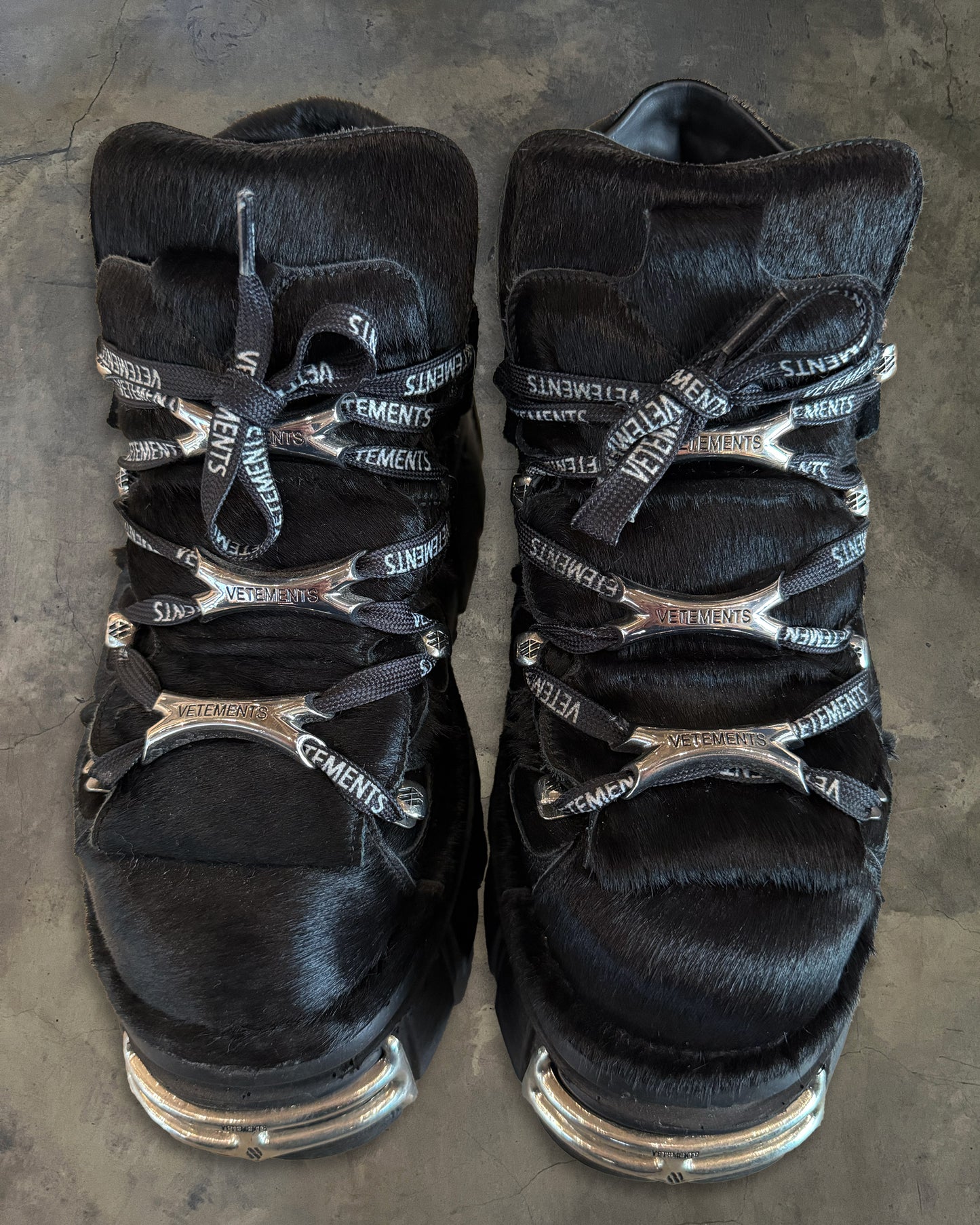 VETEMENTS X NEW ROCK PONY HAIR BOOTS