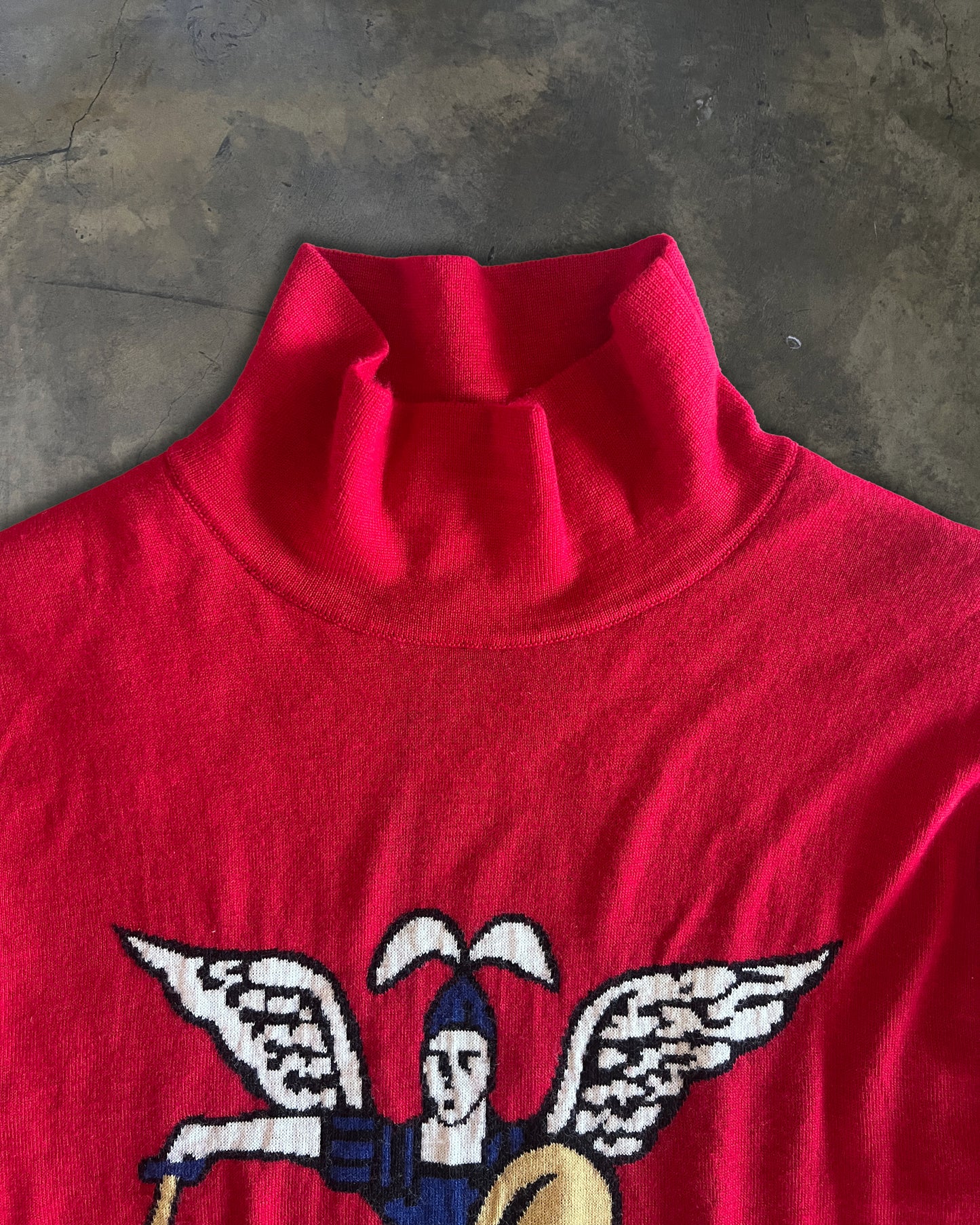 GOSHA RUBCHINSKIY RED ANGEL PRINT POLONECK SWEATER