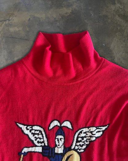 GOSHA RUBCHINSKIY RED ANGEL PRINT POLONECK SWEATER