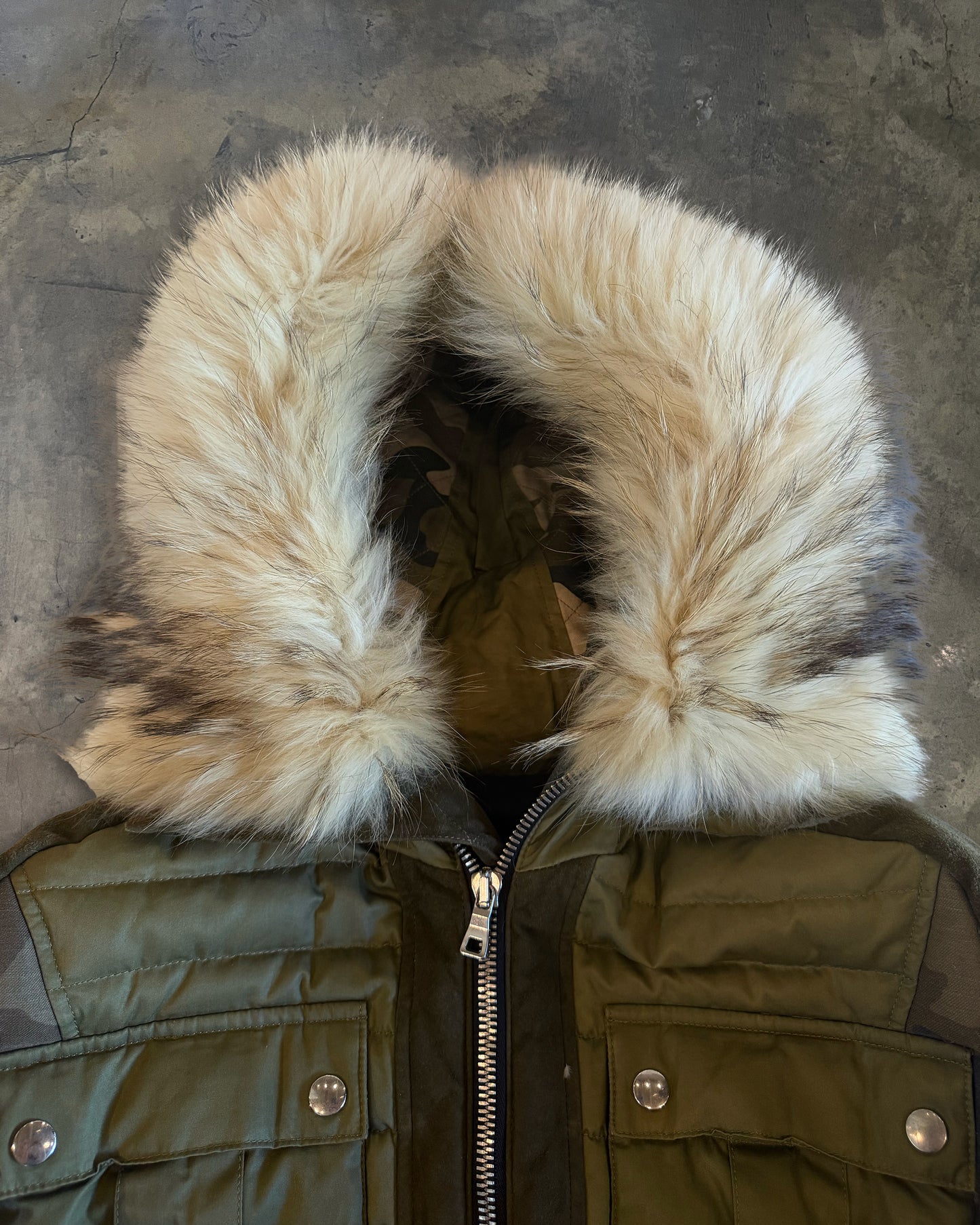 BALMAIN AW2014 FUR TRIM CAMO PRINT QUILTED JACKET