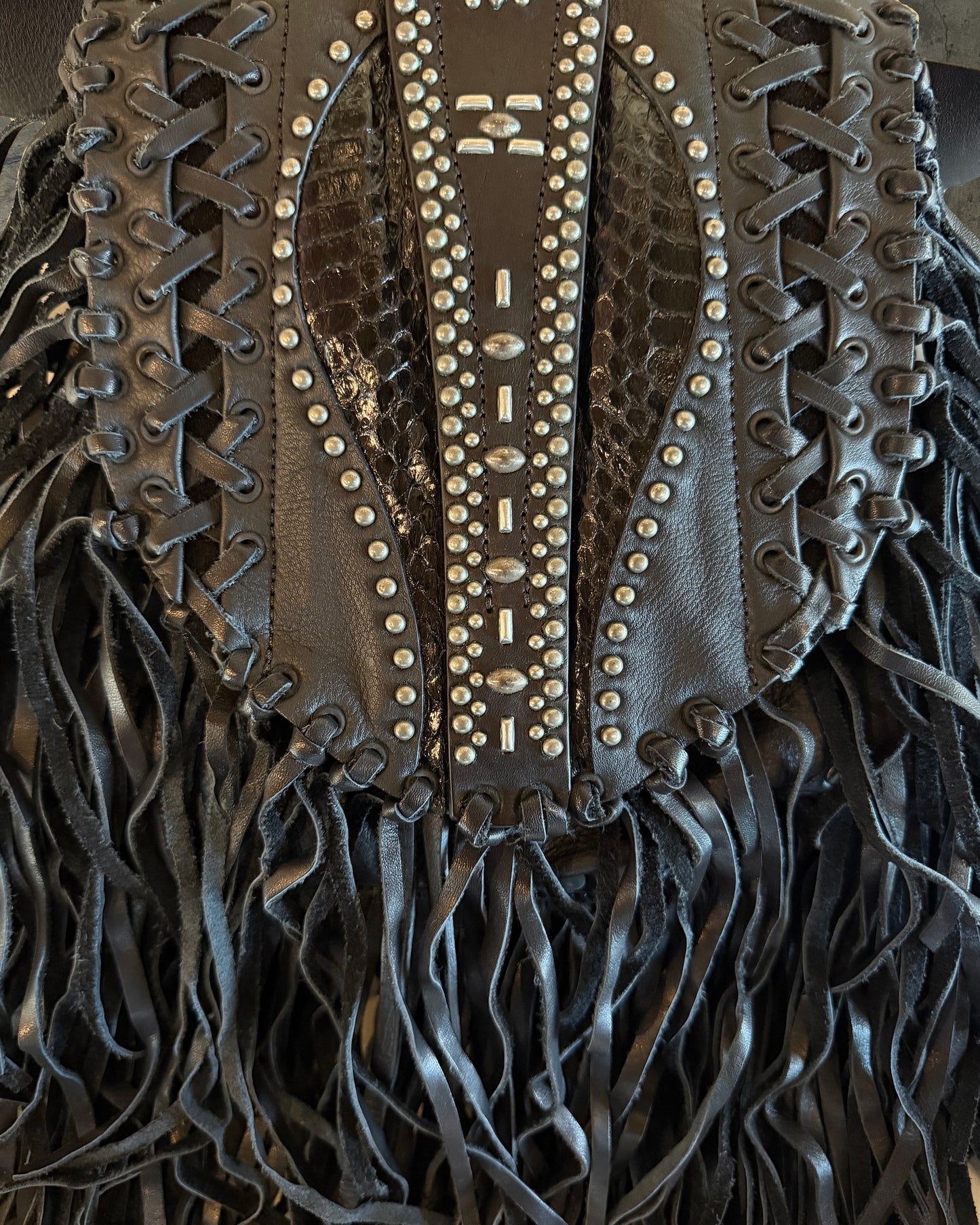 DSQUARED AW2015 STUDDED FRINGE POUCH BELT