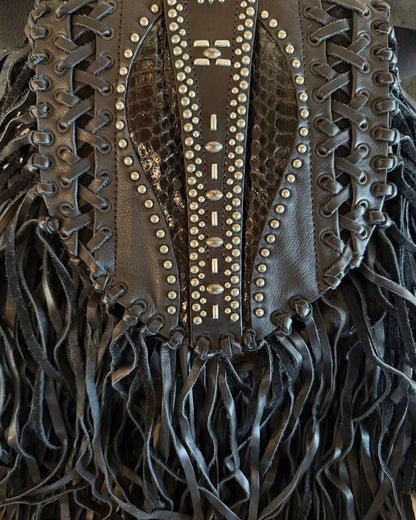 DSQUARED AW2015 STUDDED FRINGE POUCH BELT