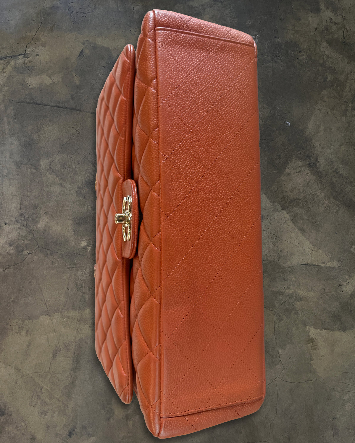 CHANEL 2012 PUMPKIN QUILTED CAVIAR MAXI DOUBLE FLAP