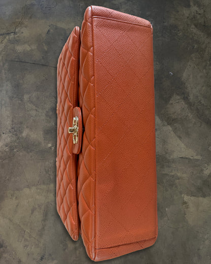 CHANEL 2012 PUMPKIN QUILTED CAVIAR MAXI DOUBLE FLAP