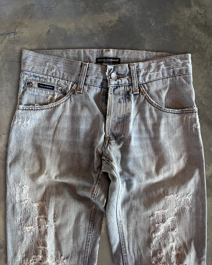 DOLCE & GABBANA LIGHT WASHED THRASHED STRAIGHT LEG DENIM