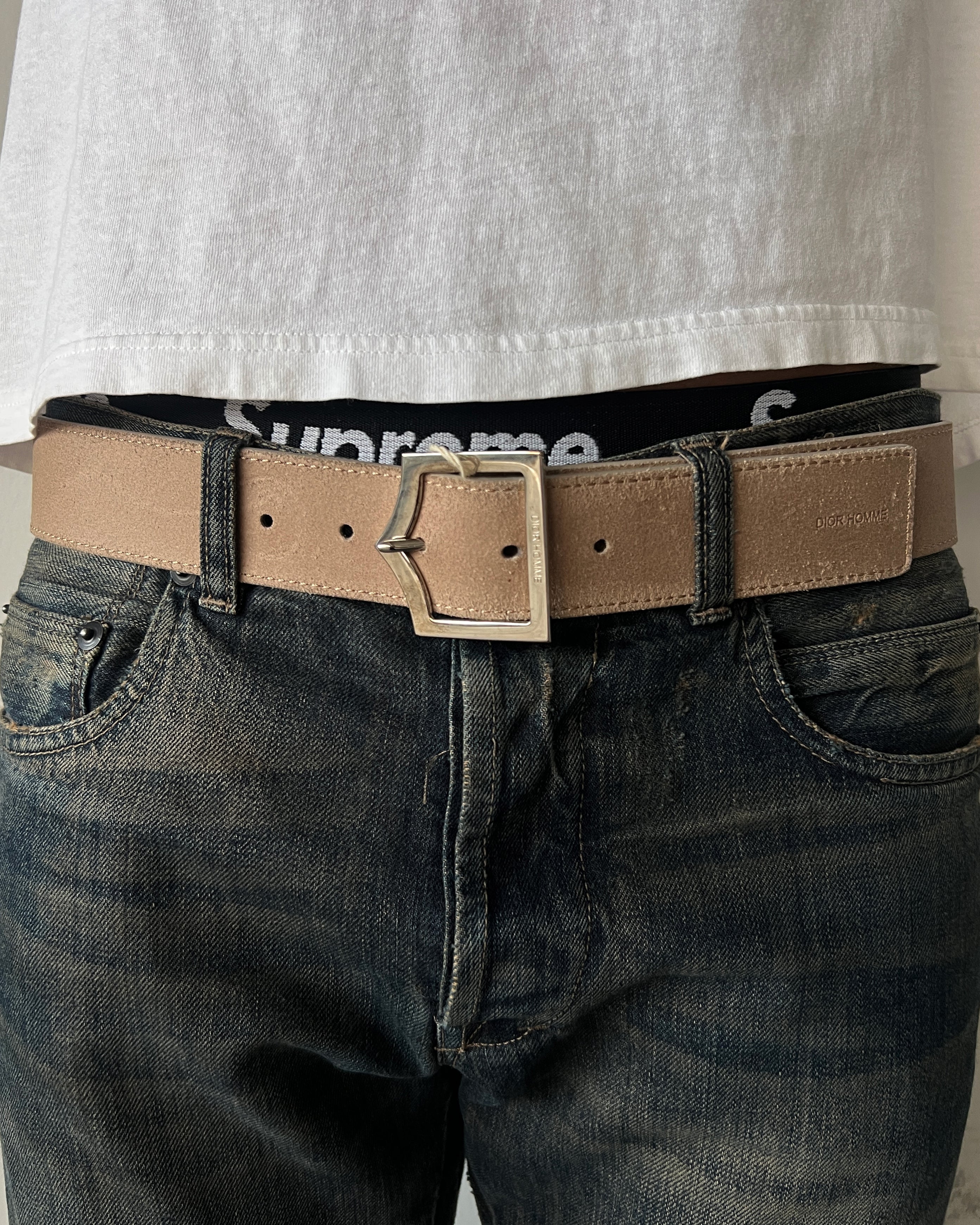 小物 dior homme 07aw archive belt DIOR HOMME SS2005 BROWN SUEDE D-POINT BELT – glam archive