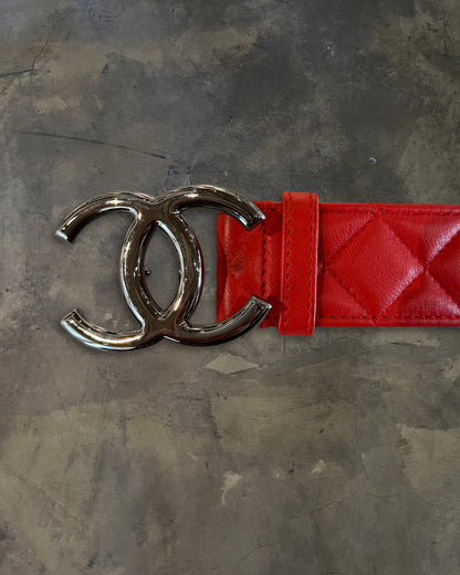 CHANEL SS2014 PIRU RED QUILTED CC BELT