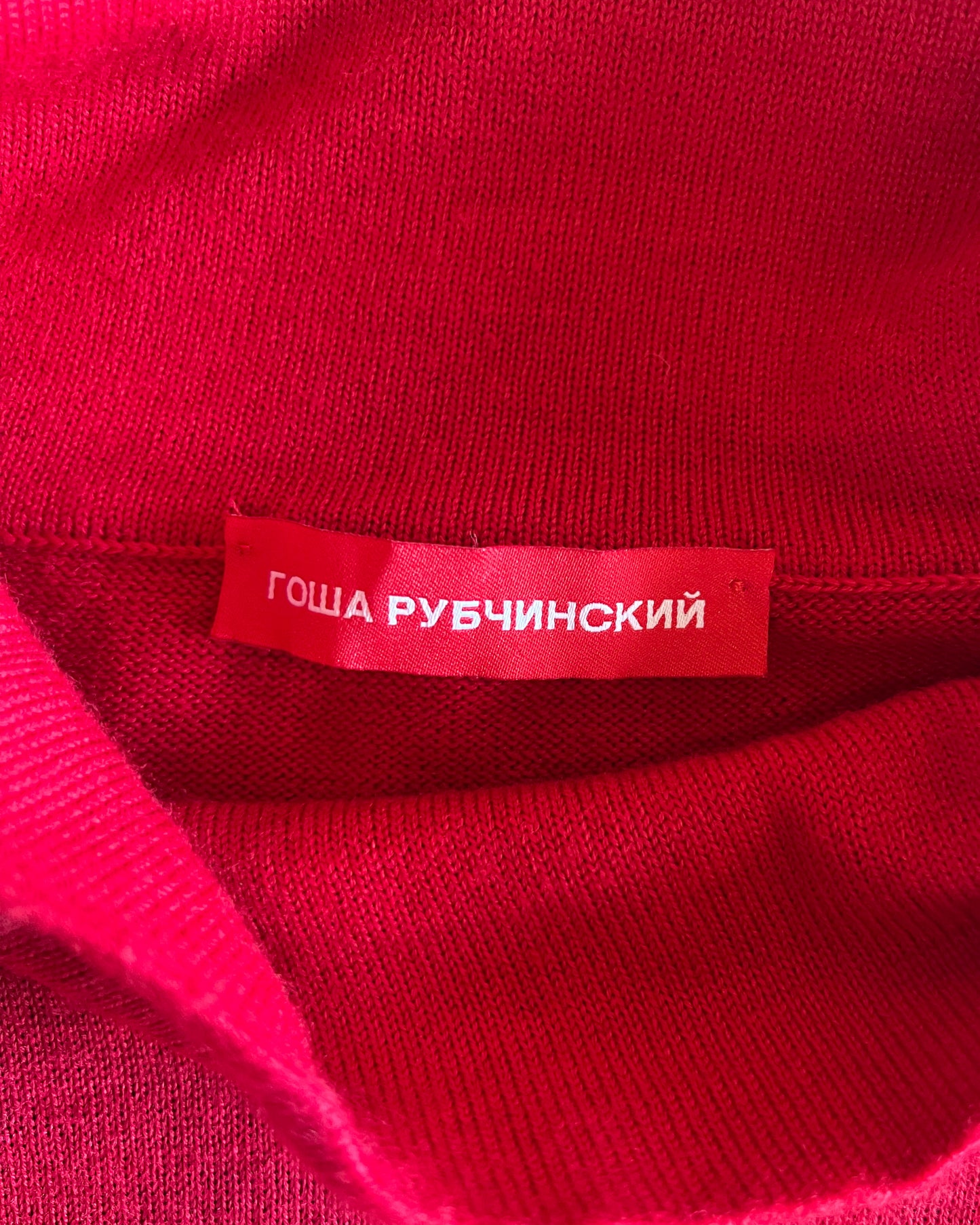 GOSHA RUBCHINSKIY RED ANGEL PRINT POLONECK SWEATER