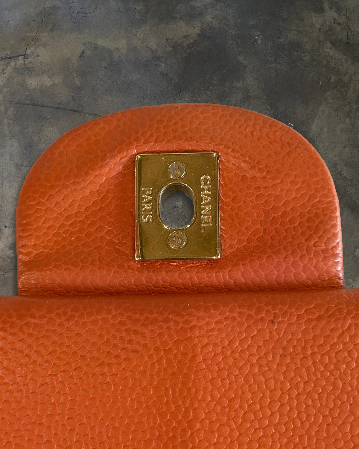 CHANEL 2012 PUMPKIN QUILTED CAVIAR MAXI DOUBLE FLAP