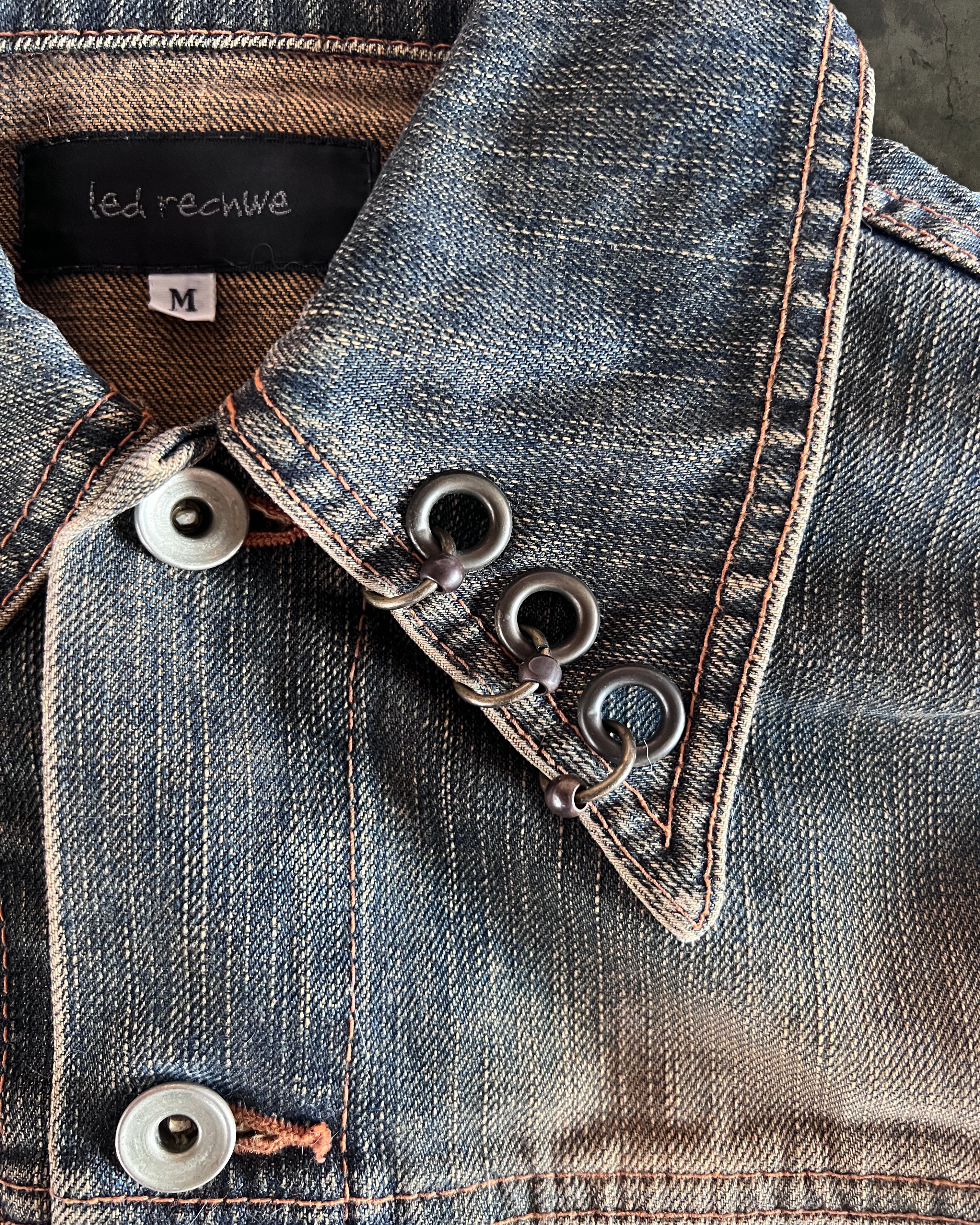 00s archive LED RECHWE denim jacket gジャン 2000S LED RECHWE DALLAS PIERCED DENIM JACKET – glam archive