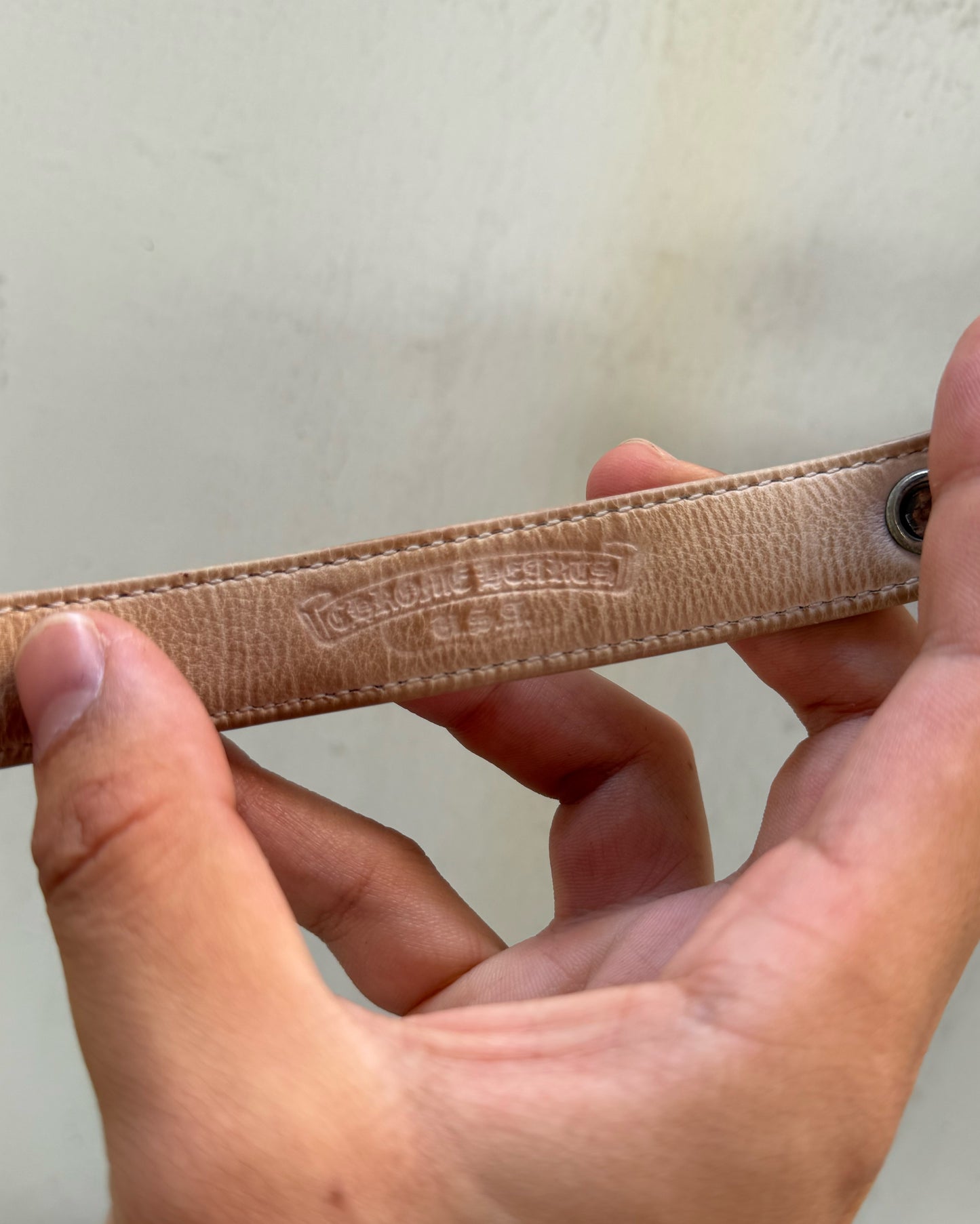 CHROME HEARTS RHODIUM PLATED STAR 3 BUTTON LEATHER BRACELET