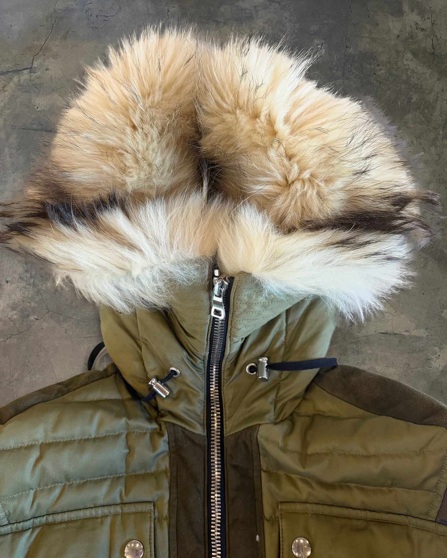 BALMAIN AW2014 FUR TRIM CAMO PRINT QUILTED JACKET