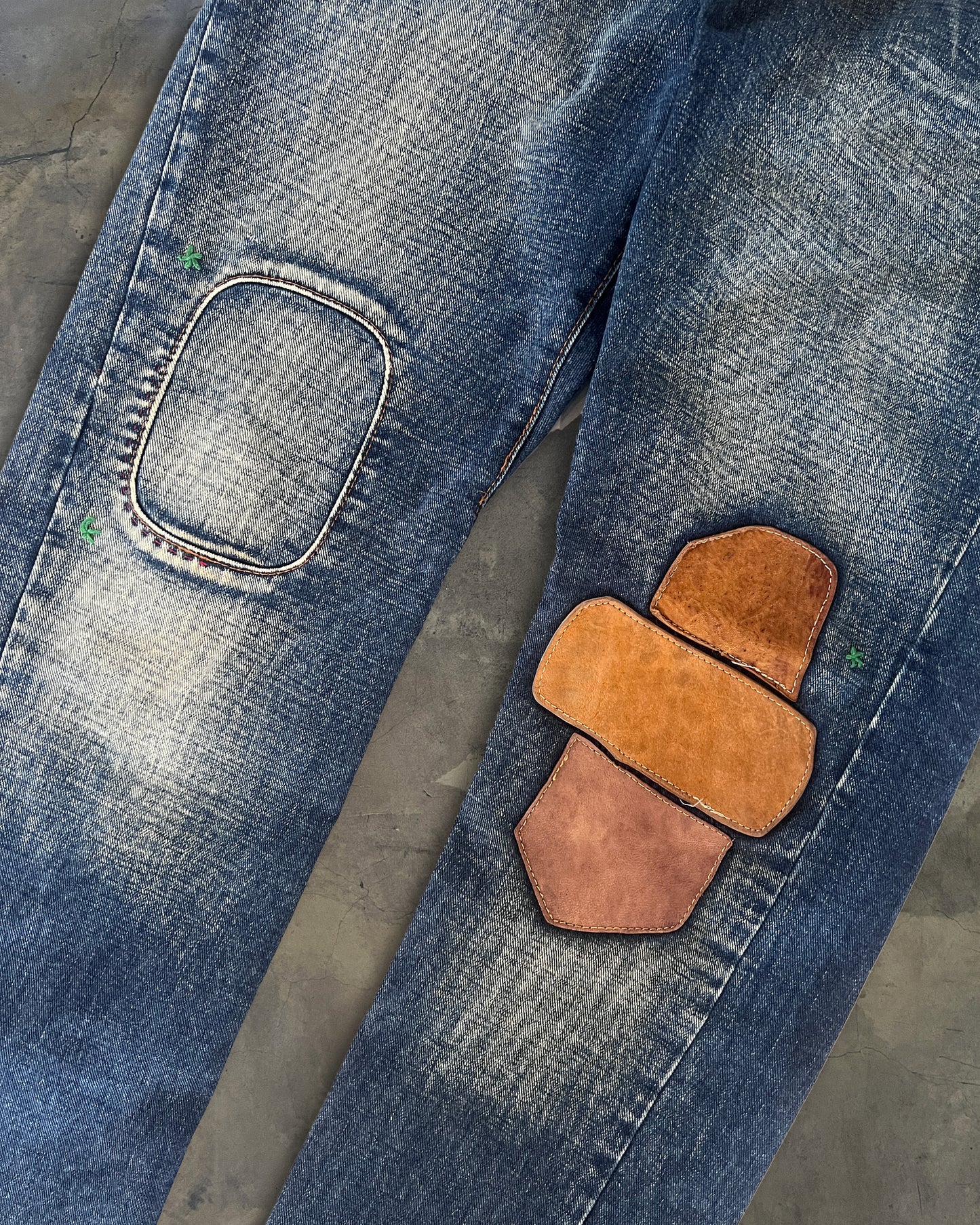 DSQUARED2 LEATHER CRAFT PATCHWORK DENIM JEANS