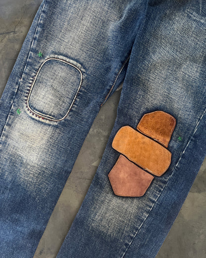 DSQUARED2 LEATHER CRAFT PATCHWORK DENIM JEANS