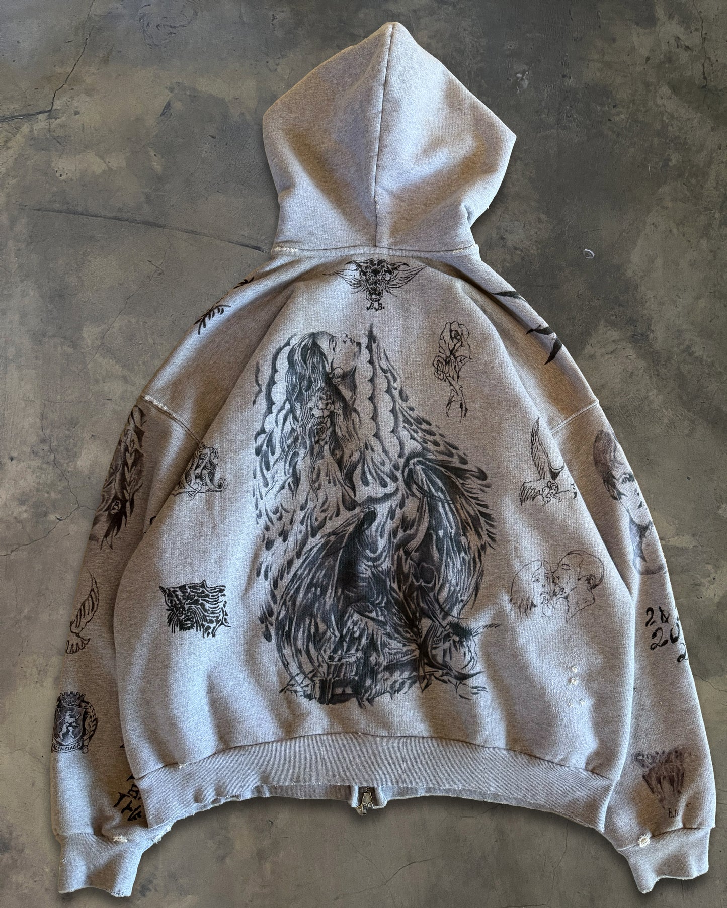 BALENCIAGA SS2024 TATTOO GREY ZIP UP HOODIE
