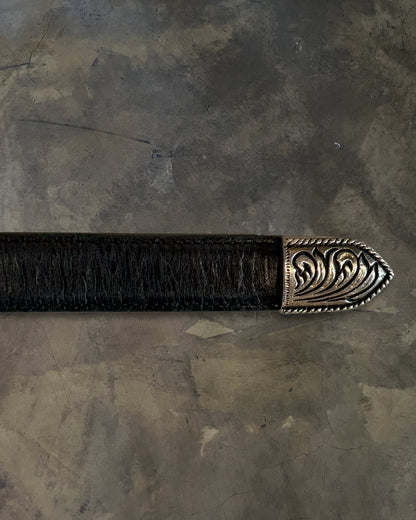SAINT LAURENT CROC EMBOSSED WESTERN BELT