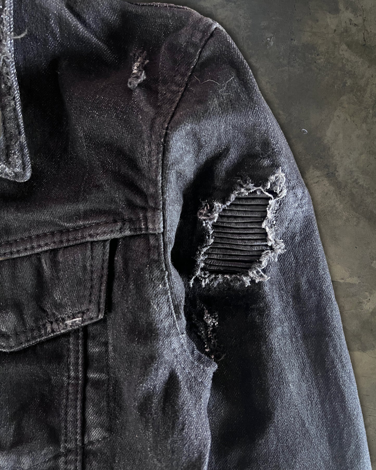 14TH ADDICTION CRASH SHEEP SKIN PATCHED RIDER JACKET