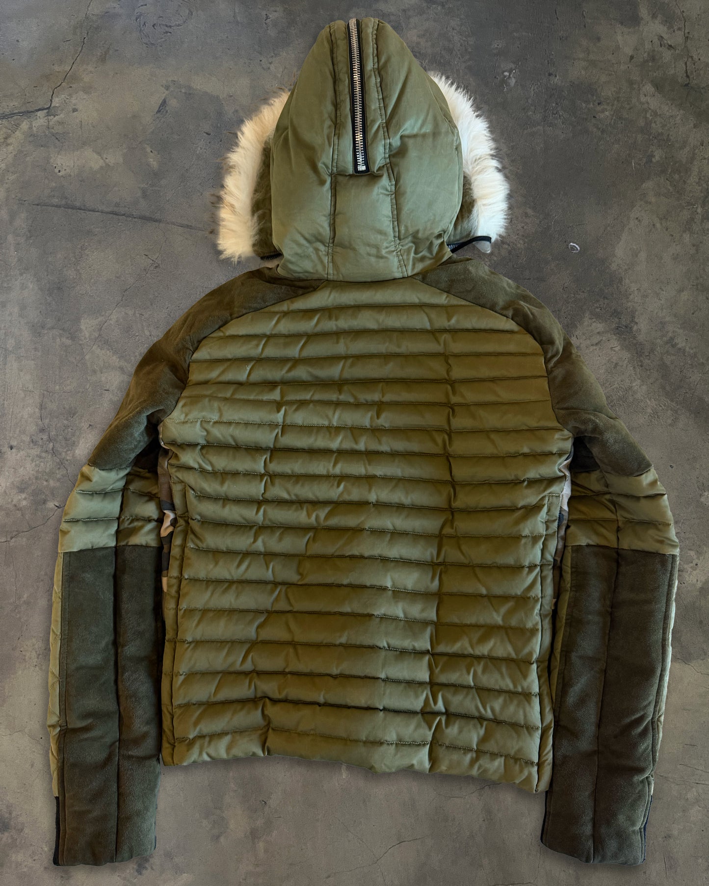 BALMAIN AW2014 FUR TRIM CAMO PRINT QUILTED JACKET
