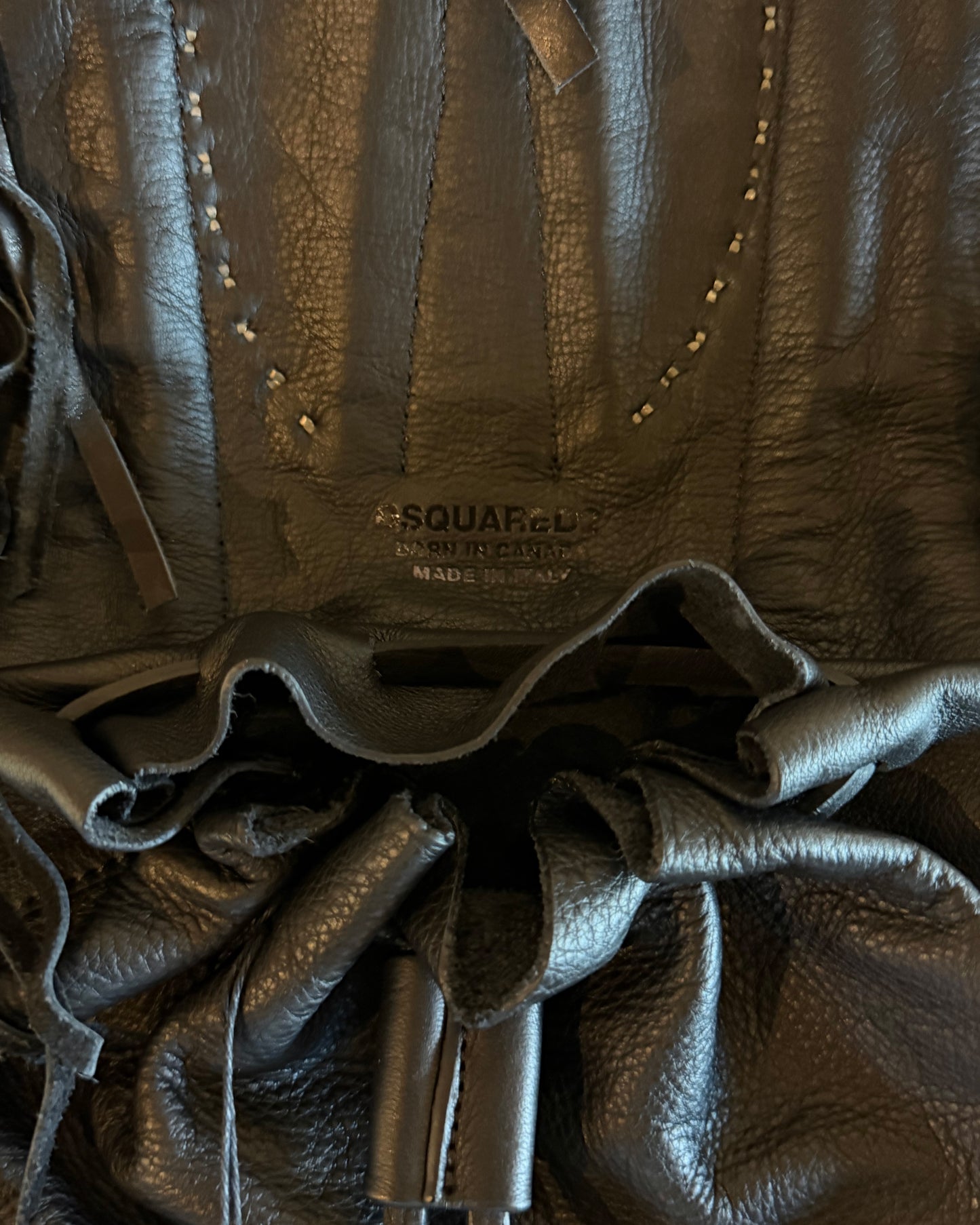 DSQUARED AW2015 STUDDED FRINGE POUCH BELT