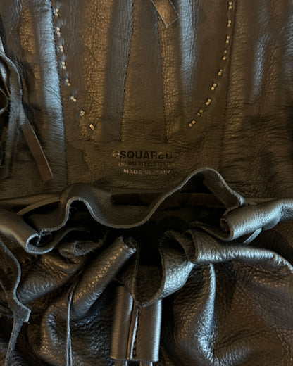 DSQUARED AW2015 STUDDED FRINGE POUCH BELT