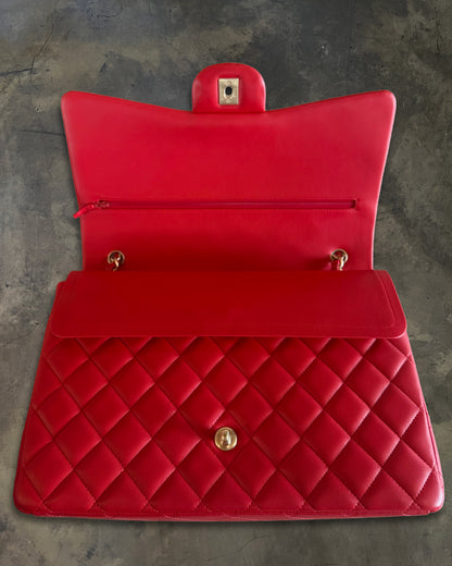 CHANEL 2013 RED QUILTED MAXI LAMBSKIN DOUBLE FLAP