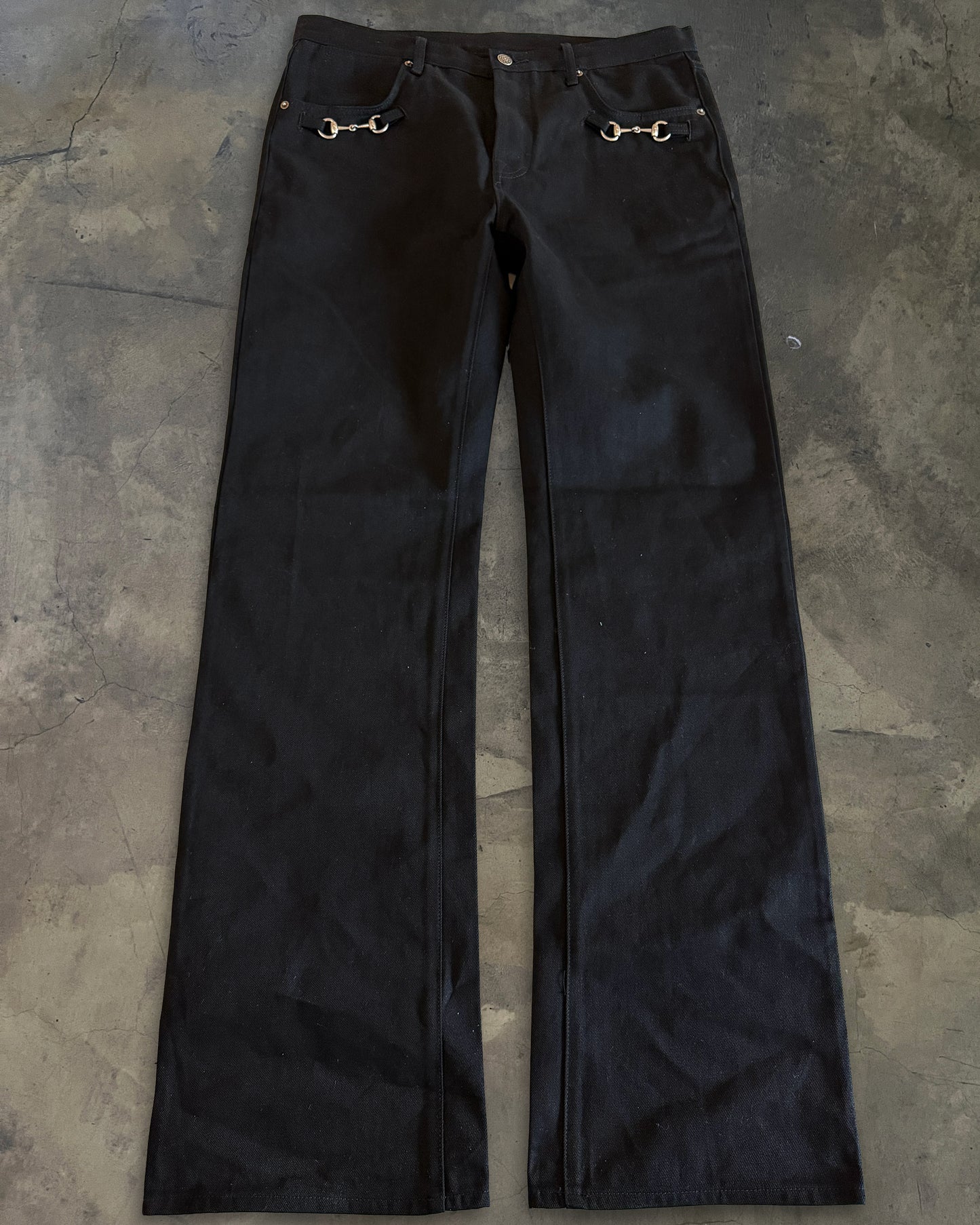 GUCCI AW2025 HORSE BIT EMBELLISHED BLACK DENIM