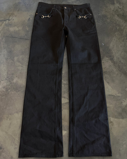 GUCCI AW2025 HORSE BIT EMBELLISHED BLACK DENIM