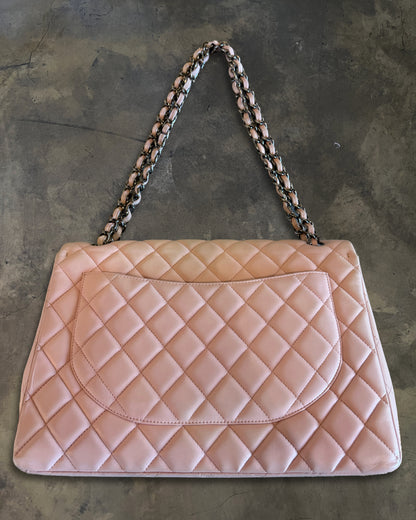CHANEL 2009 QUILTED BABY PINK MAXI LAMBSKIN SINGLE FLAP