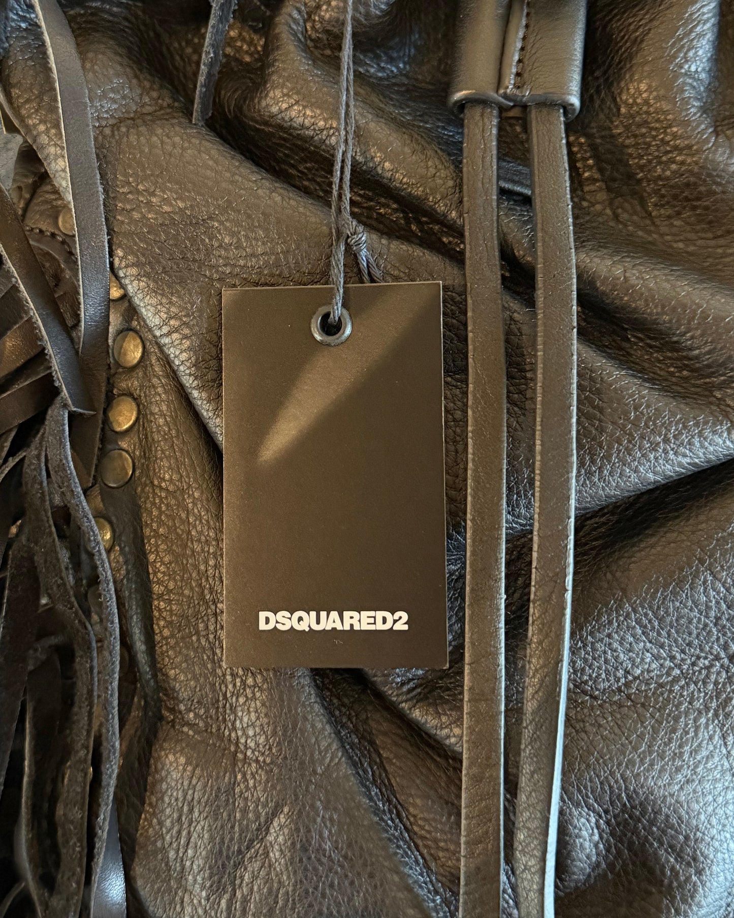 DSQUARED AW2015 STUDDED FRINGE POUCH BELT