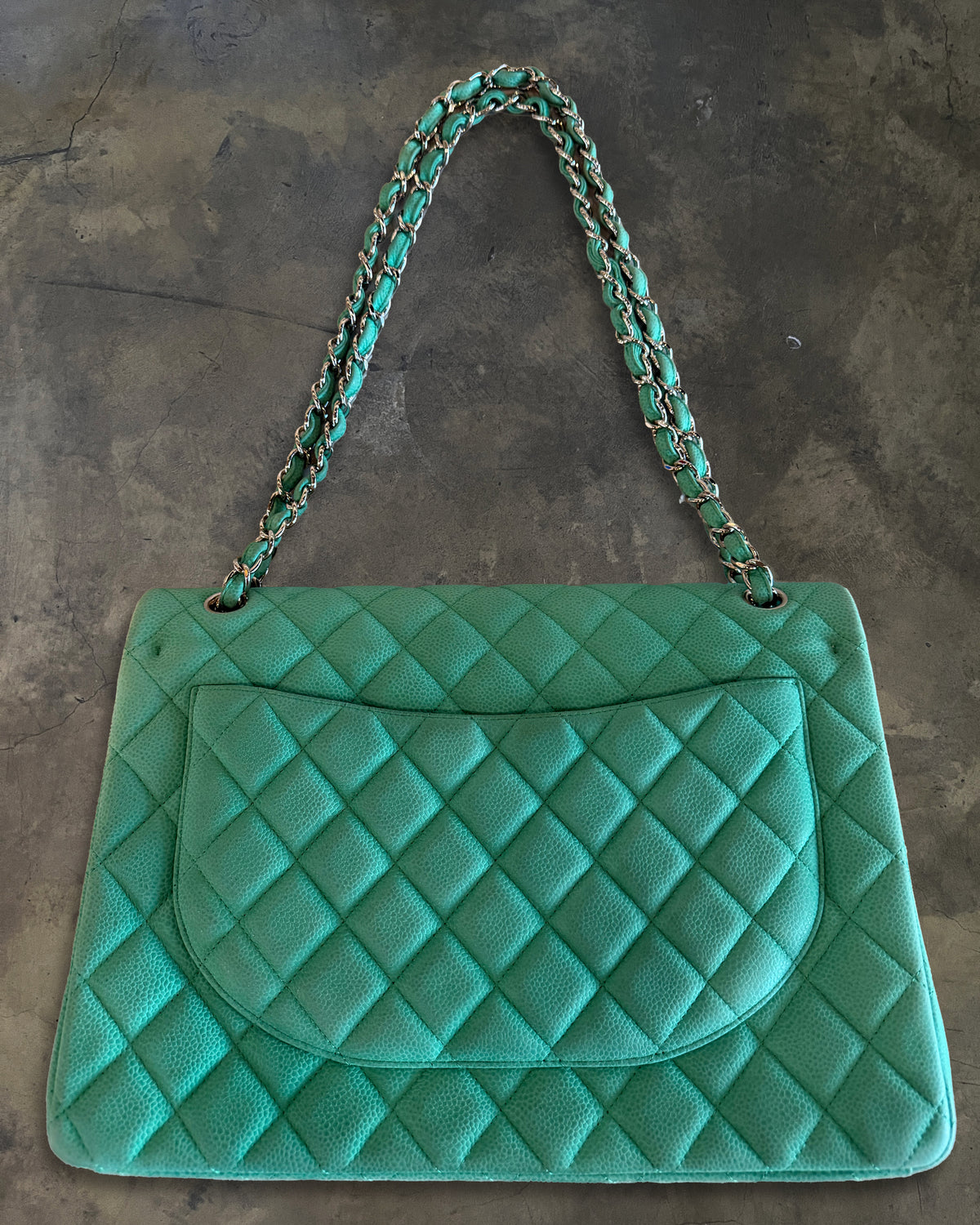 CHANEL 2014 TURQUOISE QUILTED CAVIAR MAXI DOUBLE FLAP