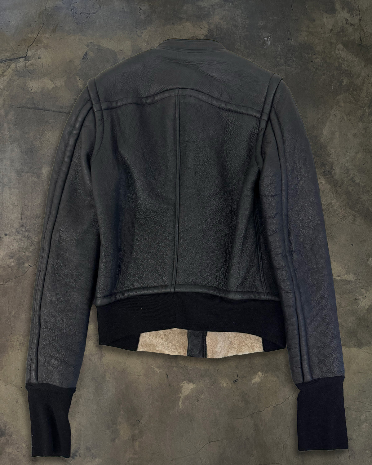 RICK OWENS FW2006 'DUSTULATOR' PANELED SHEARLING LEATHER JACKET