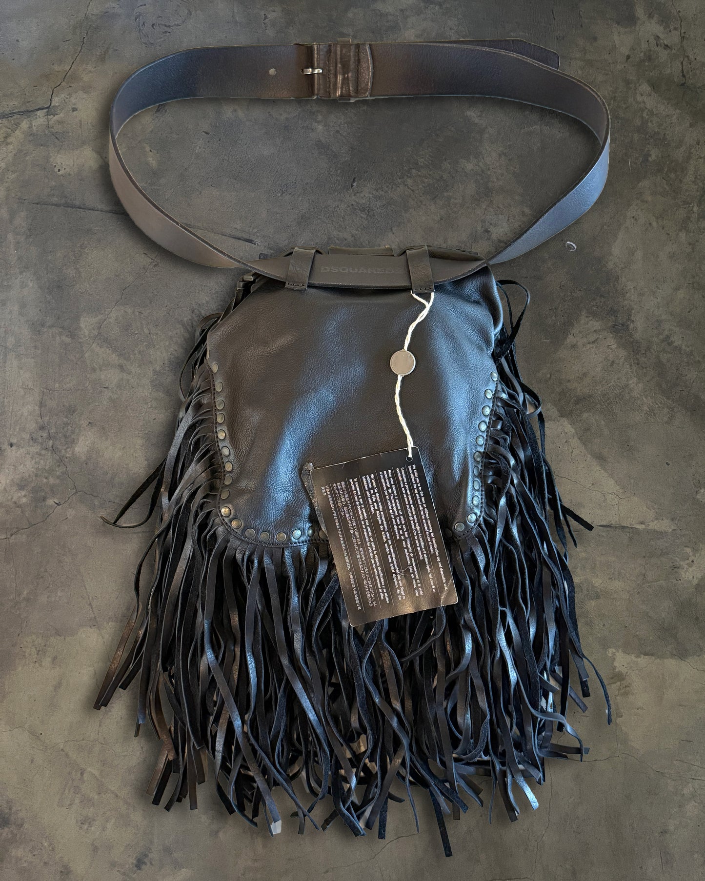 DSQUARED AW2015 STUDDED FRINGE POUCH BELT