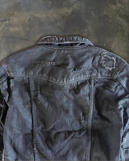 14TH ADDICTION CRASH SHEEP SKIN PATCHED RIDER JACKET