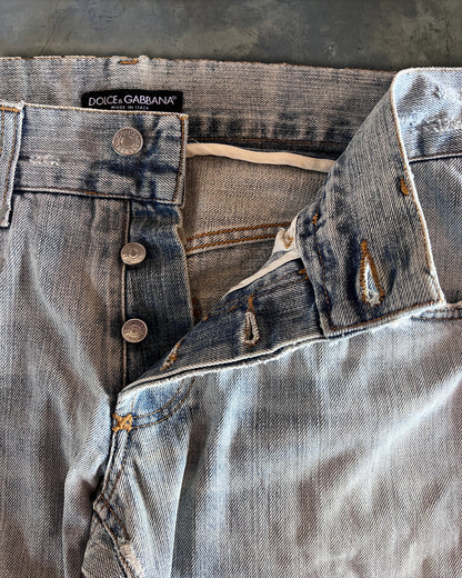 DOLCE & GABBANA LIGHT WASHED THRASHED STRAIGHT LEG DENIM