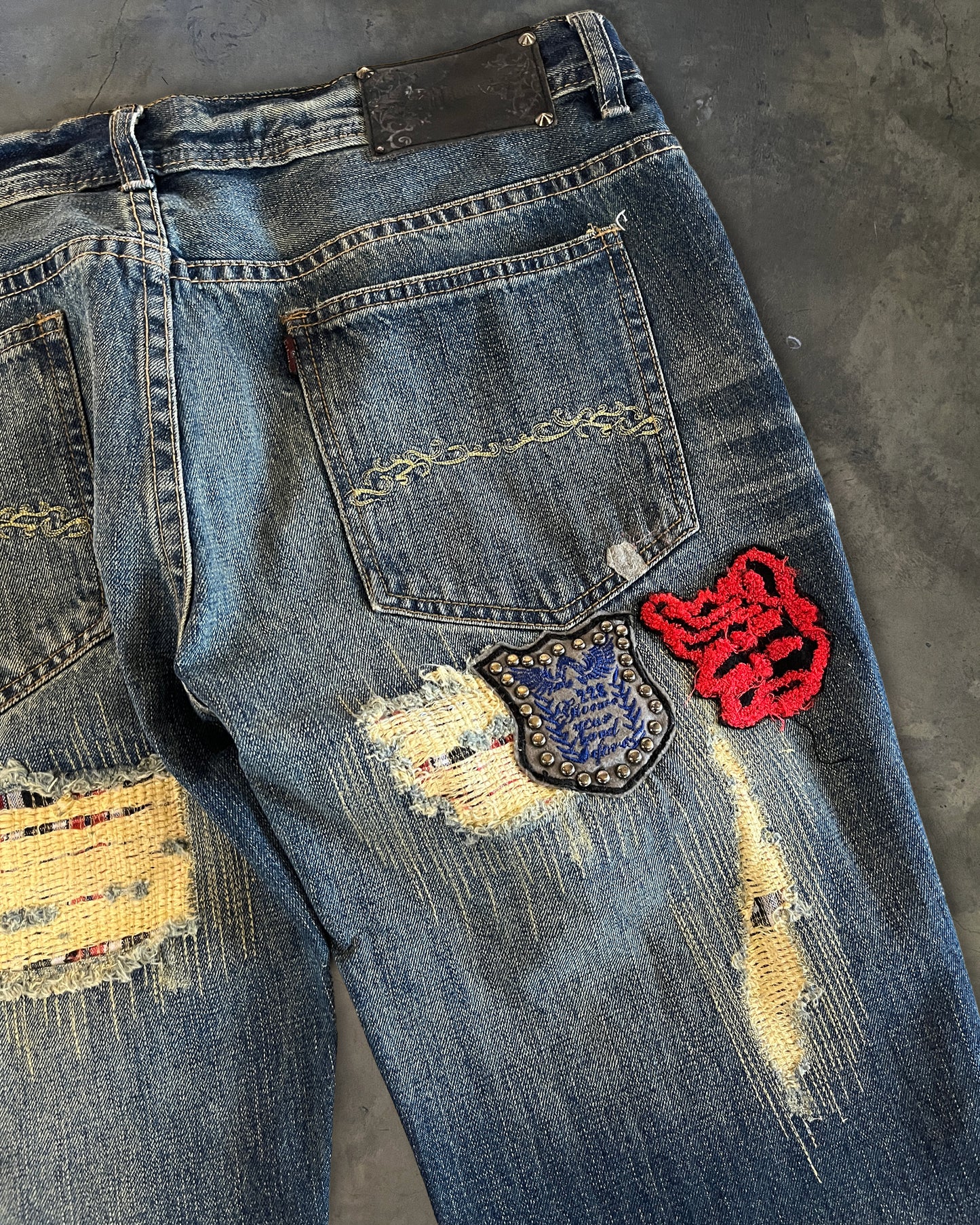 MIDAS DISTRESSED PATCHWORK DENIM