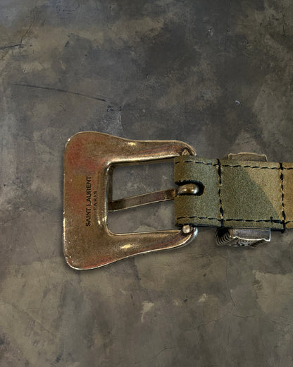 SAINT LAURENT CAMO SUEDE WESTERN BELT