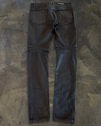 BALMAIN AW2015 BLACK WAXED COATED BIKER DENIM