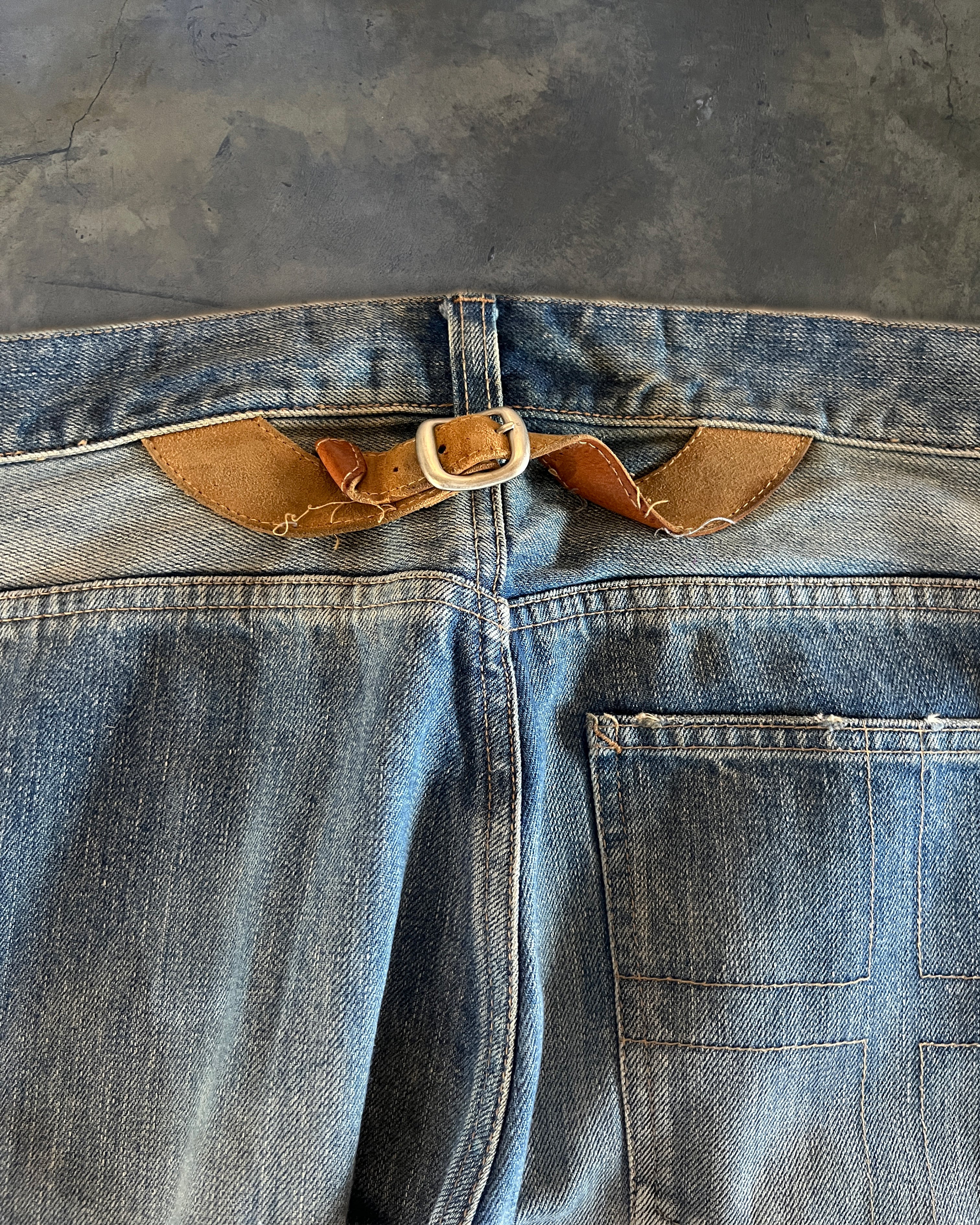ISAMU KATAYAMA BACKLASH DISTRESSED PATCH REPAIR DENIM – glam archive