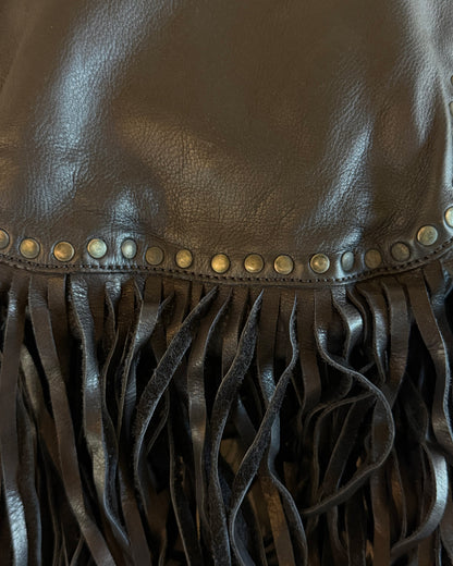 DSQUARED AW2015 STUDDED FRINGE POUCH BELT