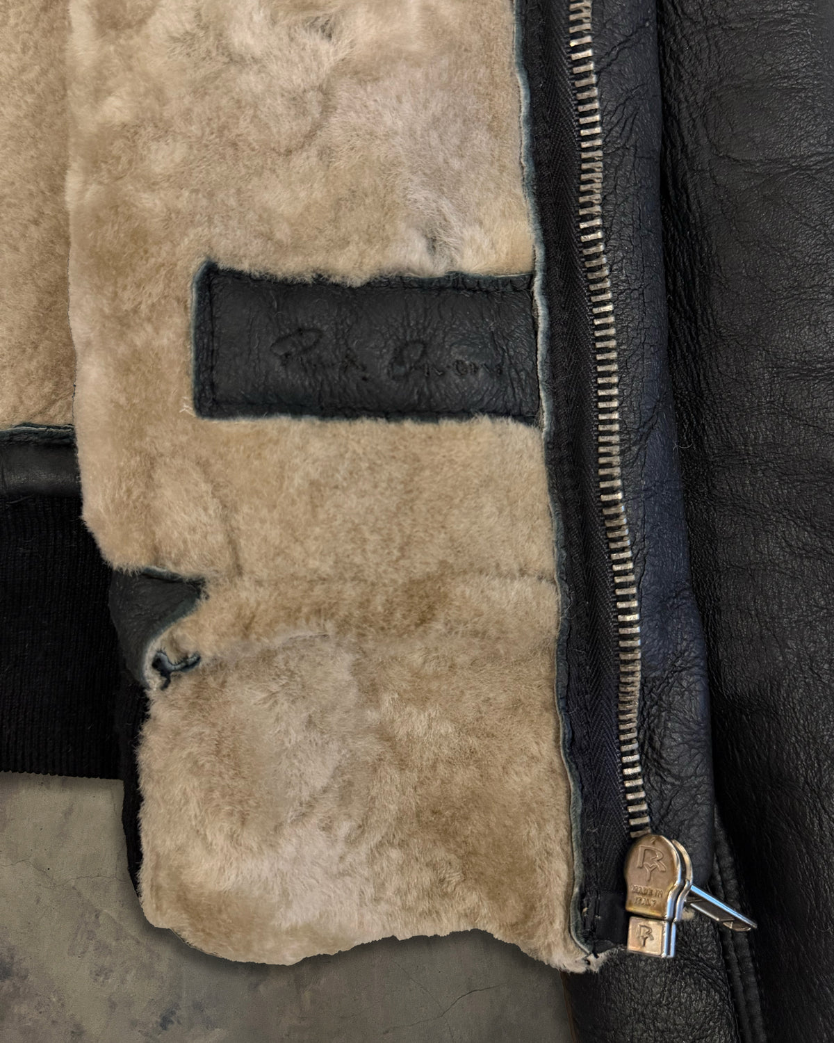RICK OWENS FW2006 'DUSTULATOR' PANELED SHEARLING LEATHER JACKET